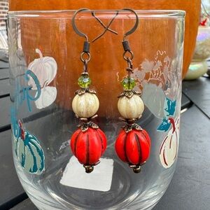 Handmade Czech Glass Pumpkin Totem Earrings